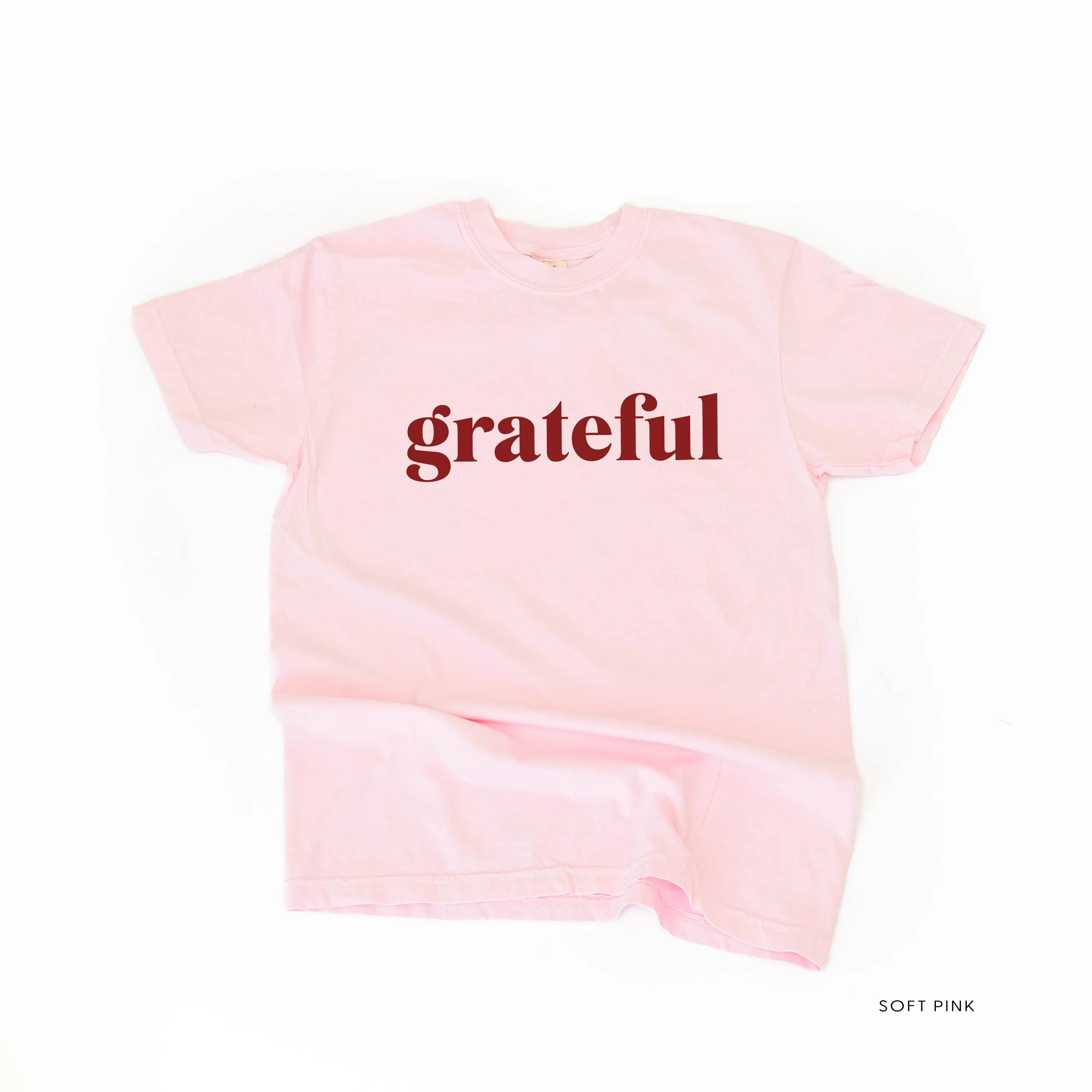 Grateful (block) - Maroon Design - SHORT SLEEVE COMFORT COLORS TEE