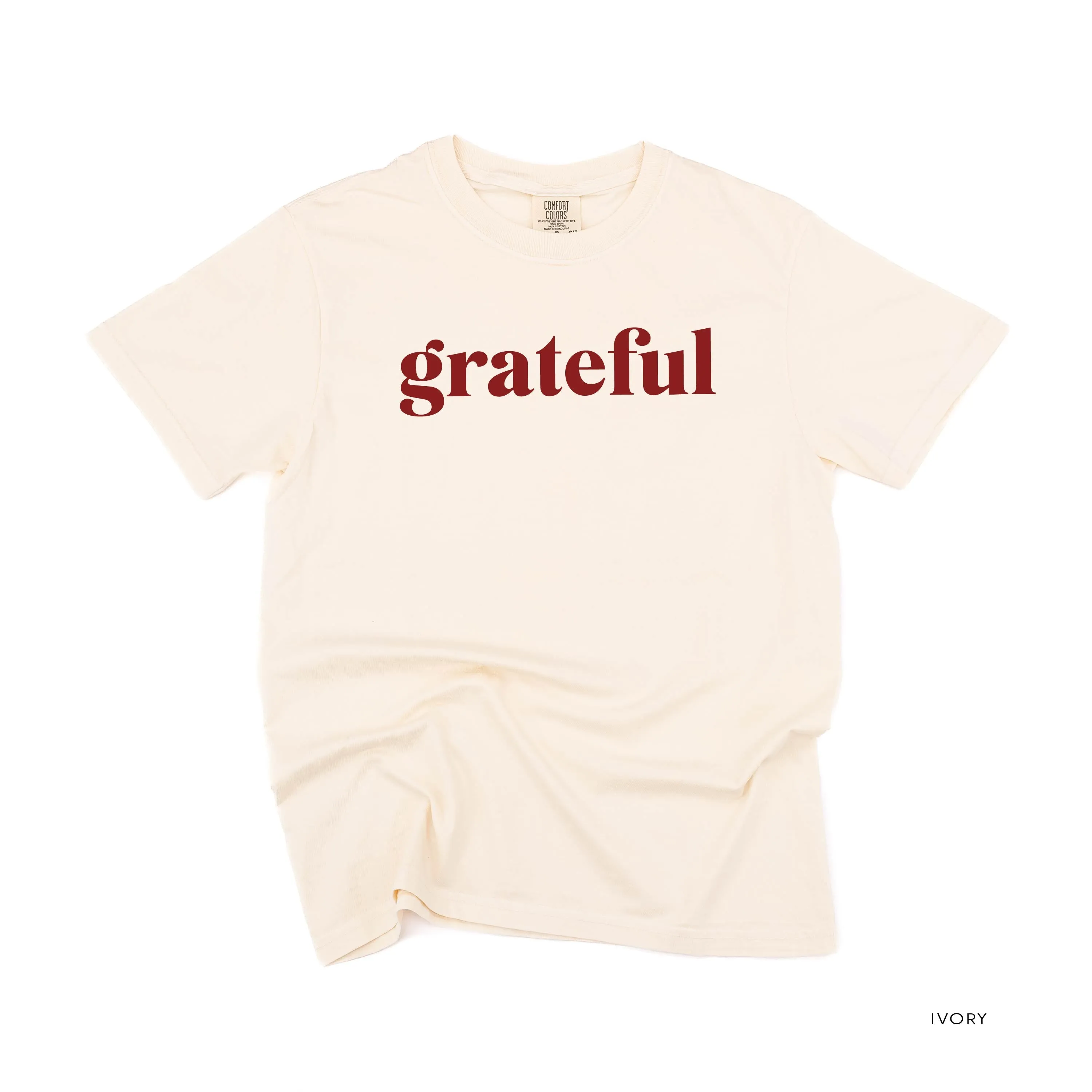 Grateful (block) - Maroon Design - SHORT SLEEVE COMFORT COLORS TEE