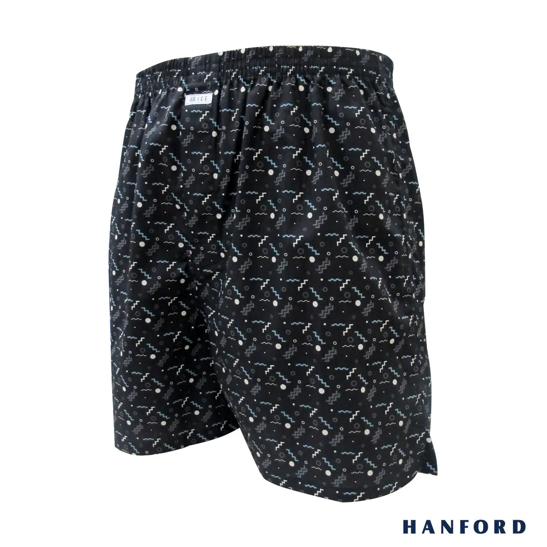 Hanford Men 100% Cotton Woven Shorts Wiggly - Wiggly Print/Black (SinglePack)