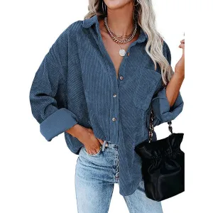 Hang On Loosely Peacock Blue Corduroy Long Sleeve Shirt (Size Medium)