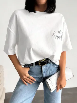 Happy Theme Printed Detailed Short Sleeve T-Shirts