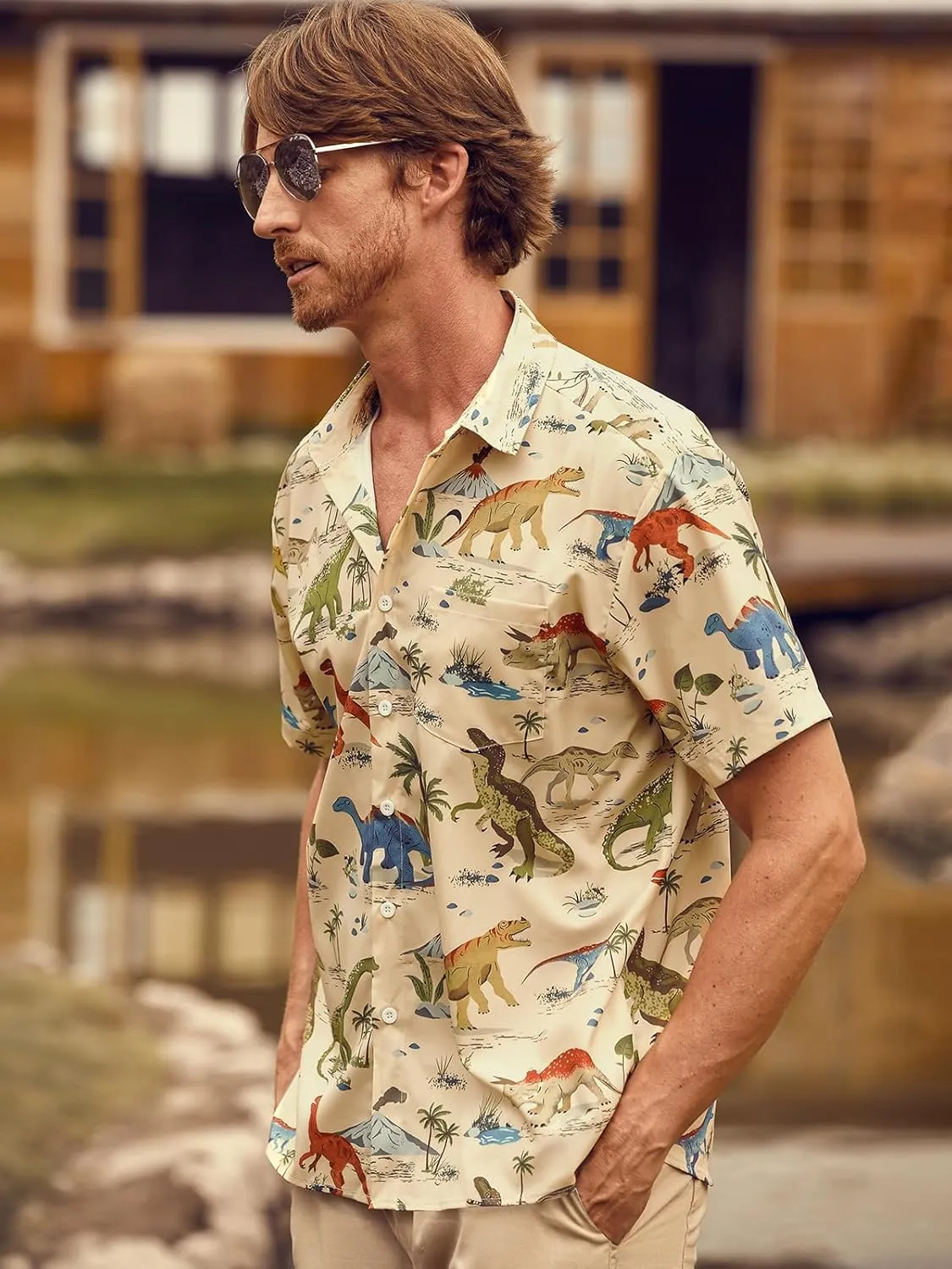 Hardaddy Men's Hawaiian Shirt Short Sleeve Funny Printed Casual Button Down Aloha Shirts