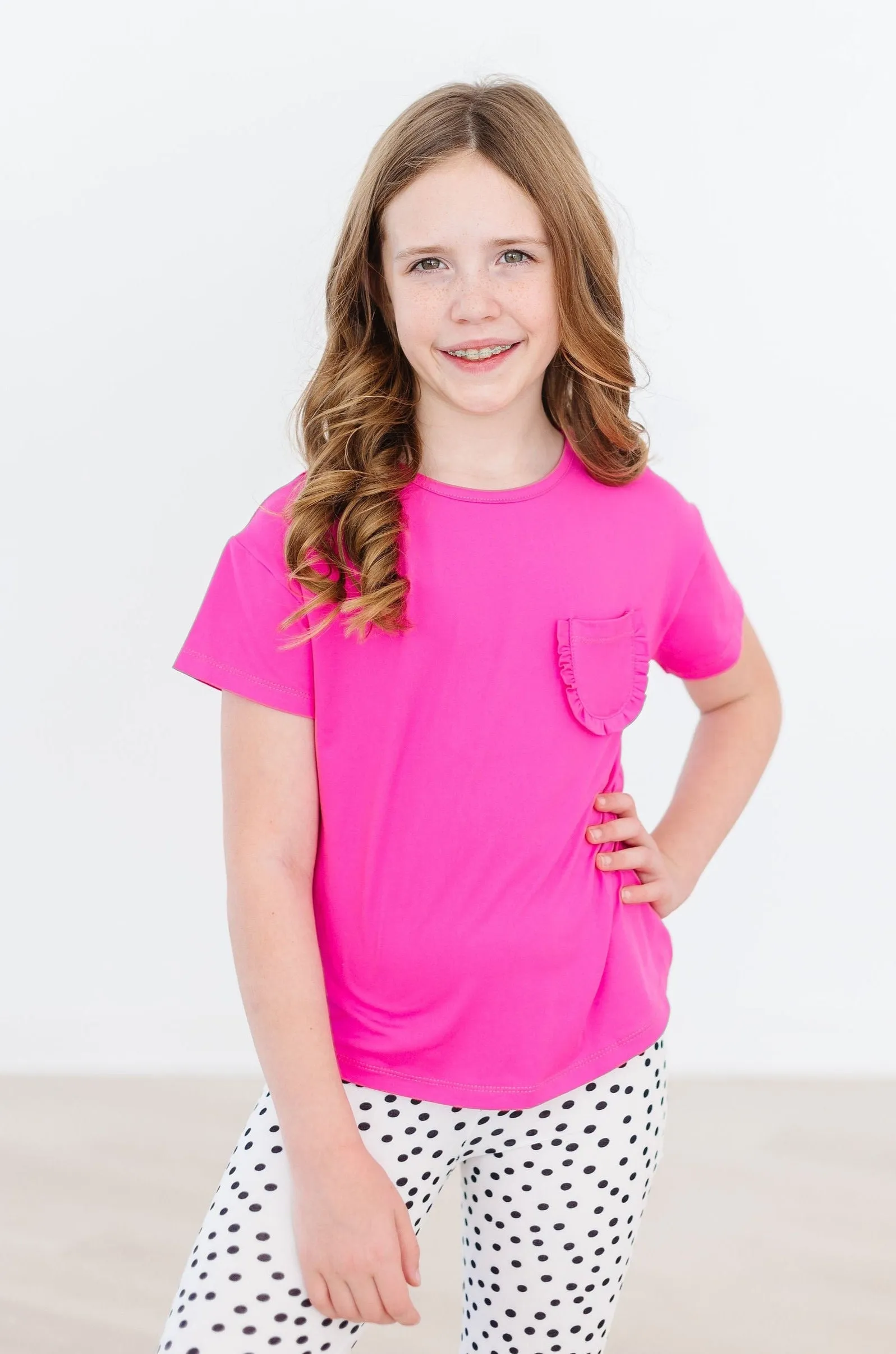 Hot Pink Ruffle Pocket Tee