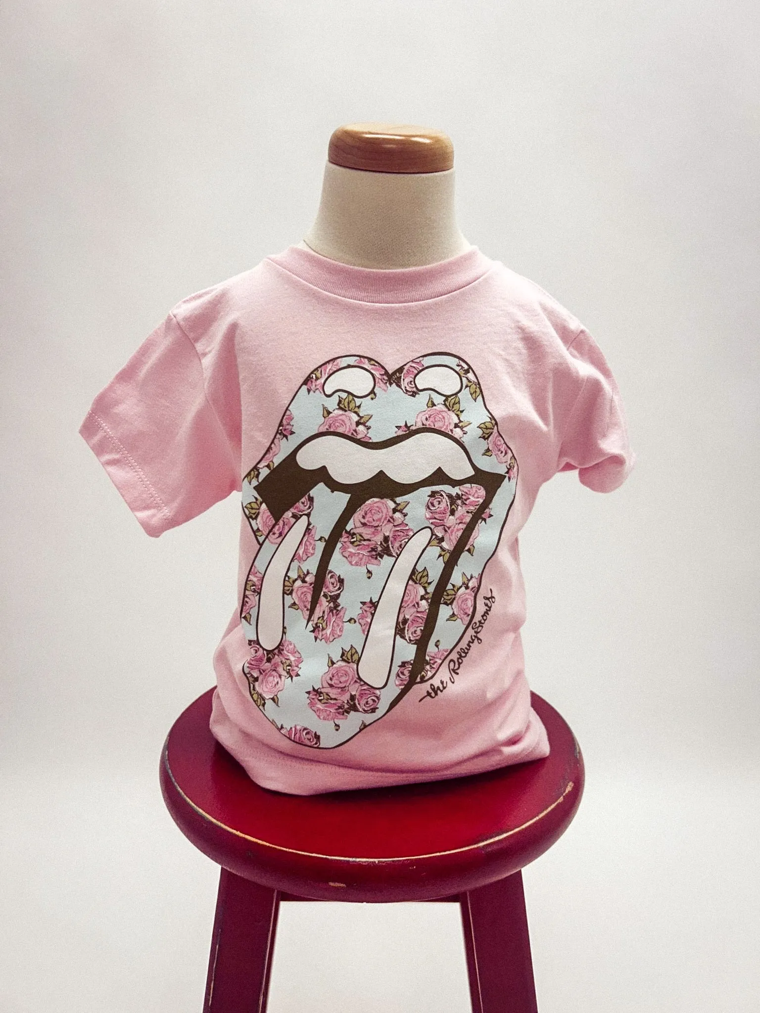 Kids Rolling Stones floral lick t-shirt pink