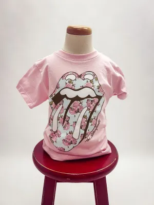 Kids Rolling Stones floral lick t-shirt pink