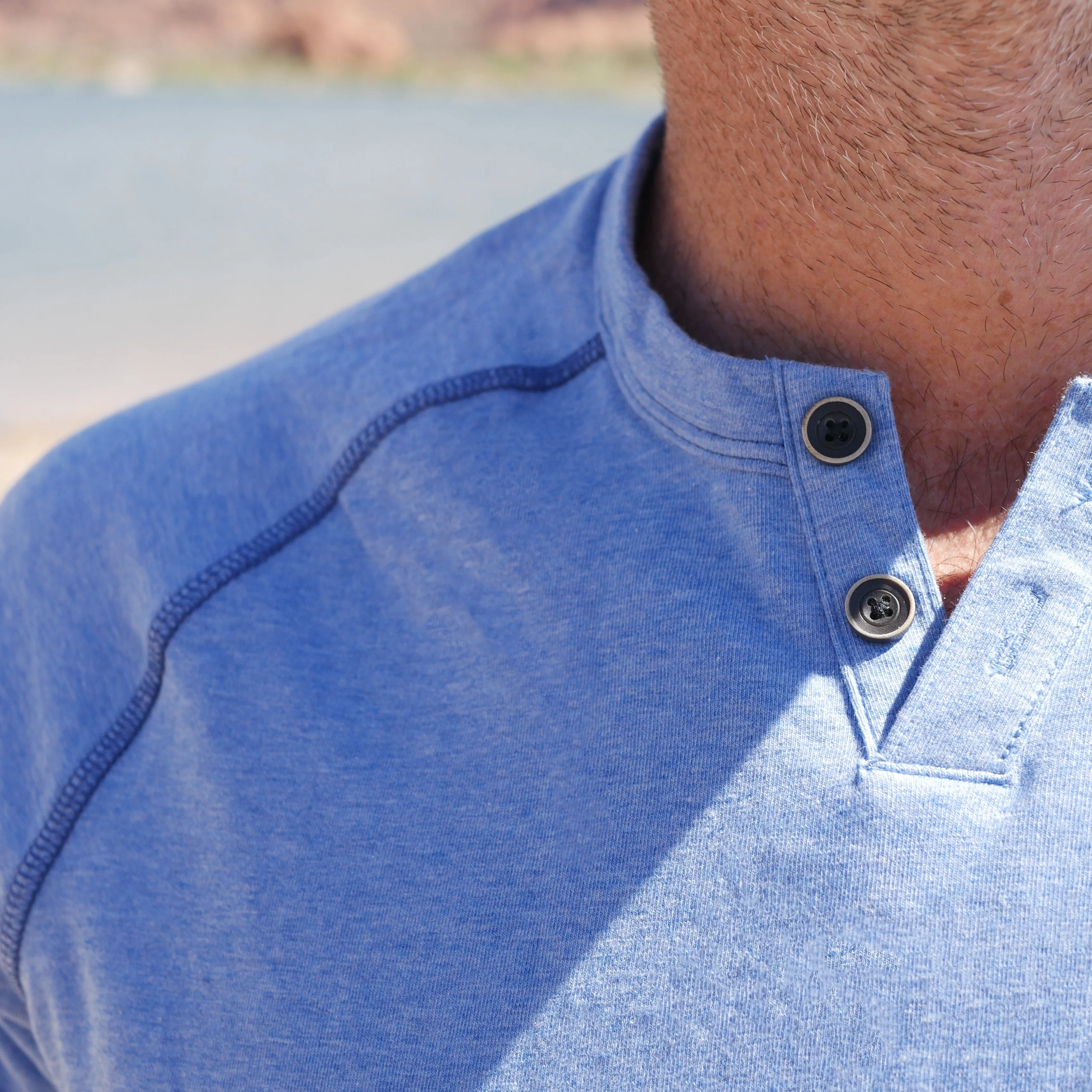 King Notch Neck T-Shirt - Short Sleeve Mid-Blue