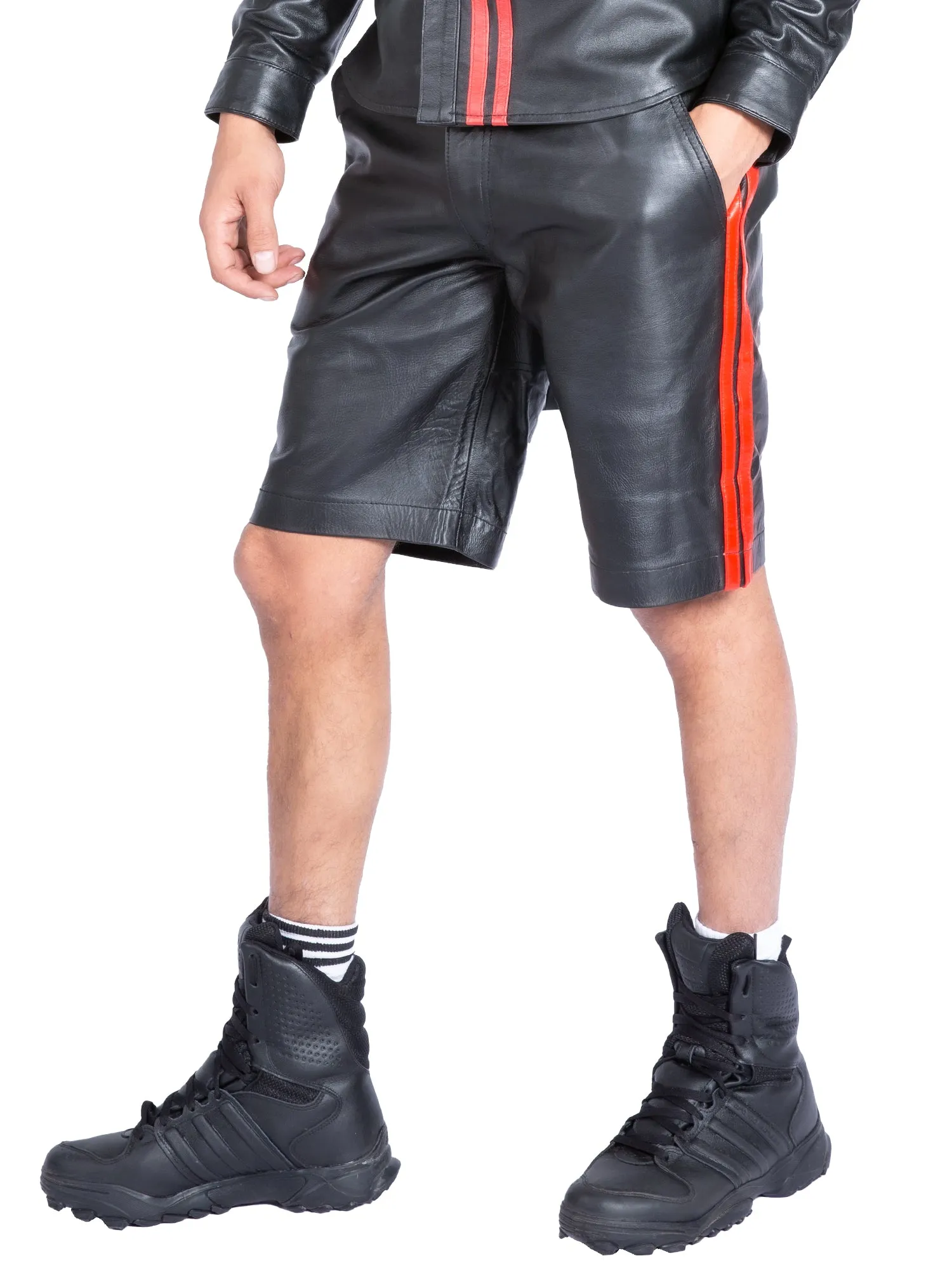 Leather Shorts With Red Stripes