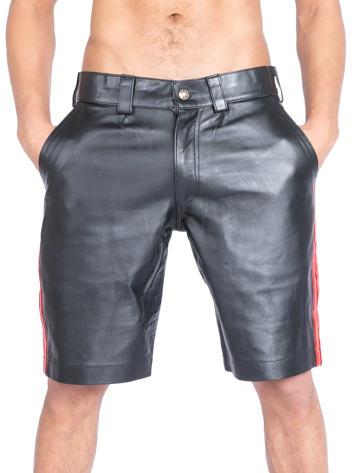 Leather Shorts With Red Stripes