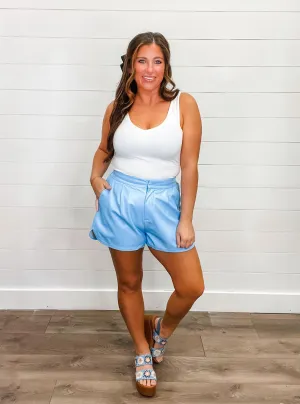 Let's Get Going Leather Shorts - Lt Blue