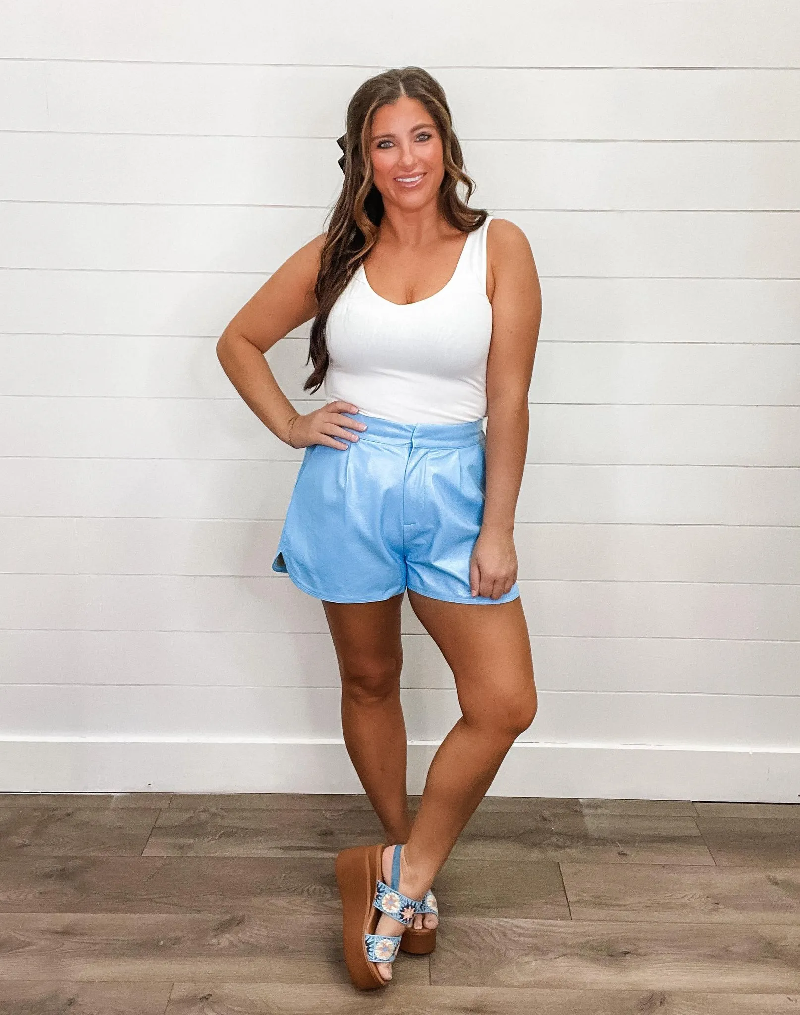 Let's Get Going Leather Shorts - Lt Blue