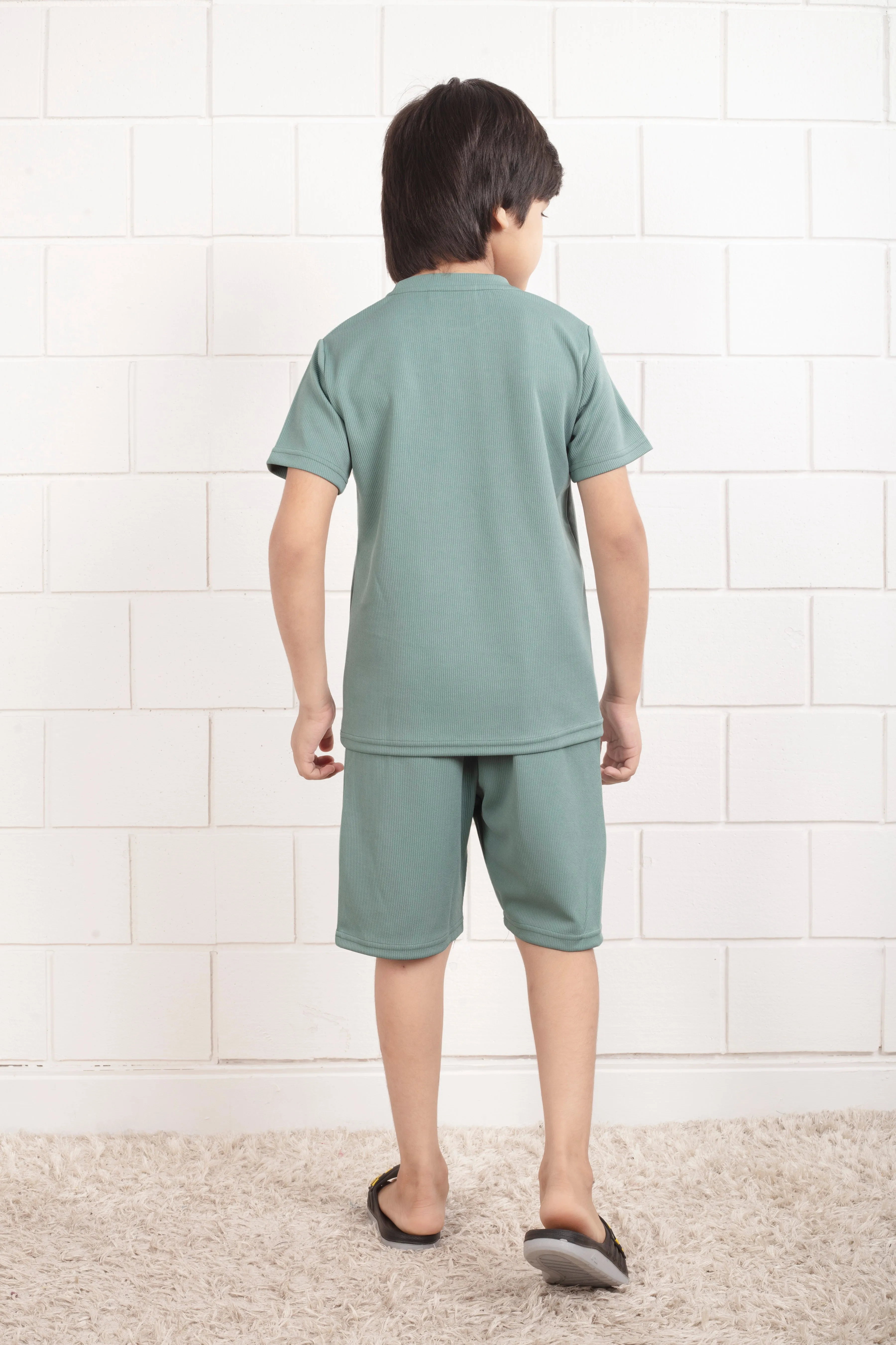 Light Green Mario rib Pure cotton shorts and top set