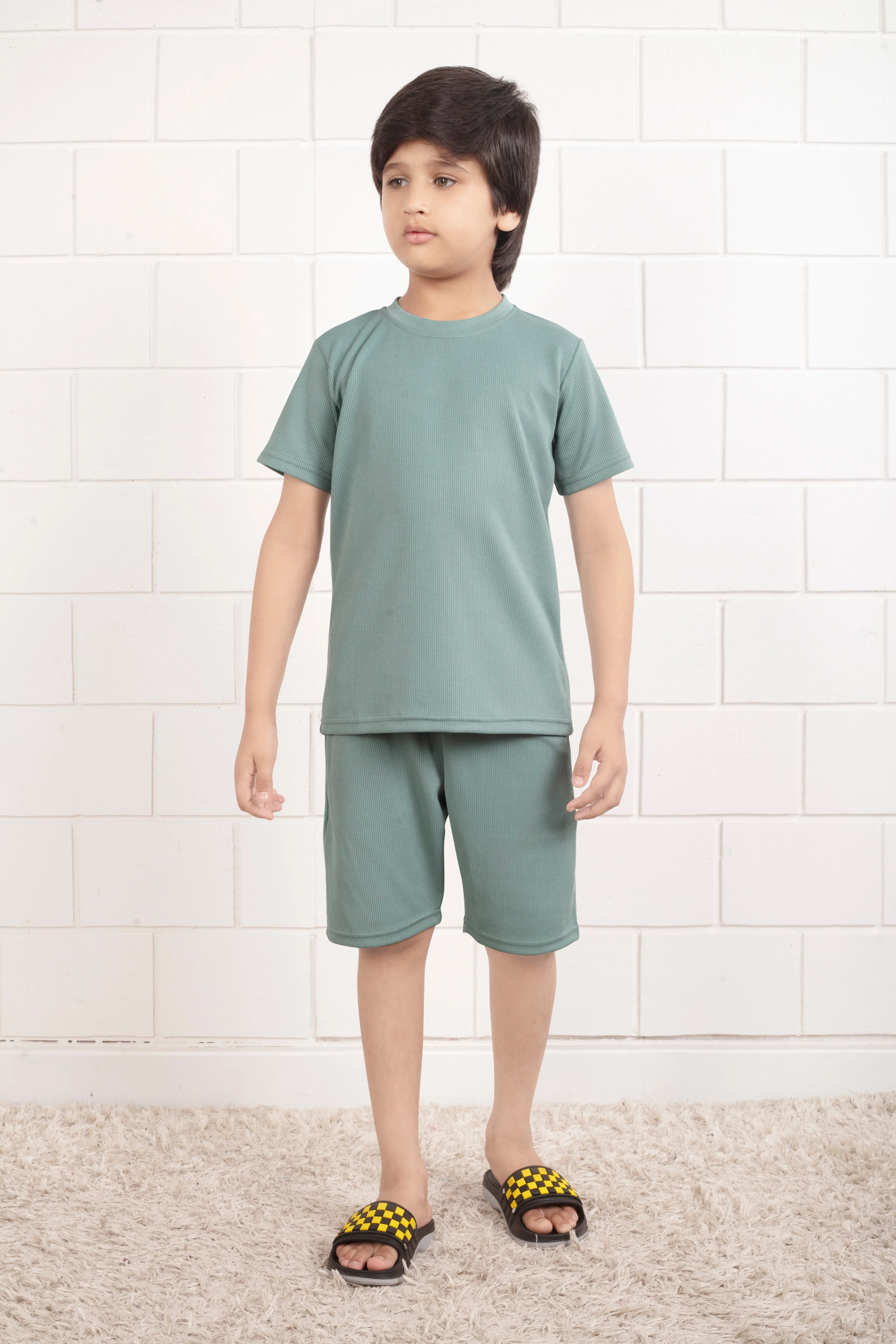 Light Green Mario rib Pure cotton shorts and top set