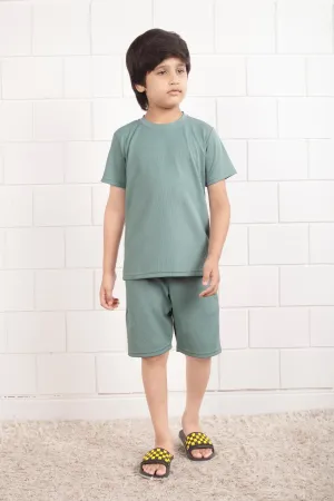 Light Green Mario rib Pure cotton shorts and top set
