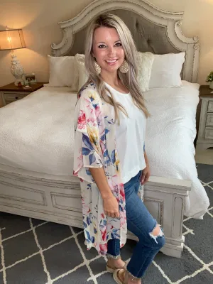 Lightweight Floral Kimono In Ivory