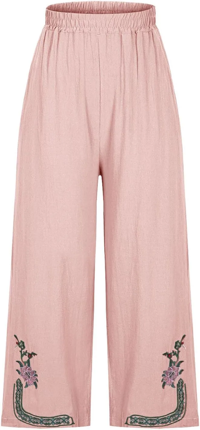 Linen Pants Woman Plus Size Summer Dressy High Waisted Wide Leg Pants Baggy Comfy Casual Trousers with Pockets 2025