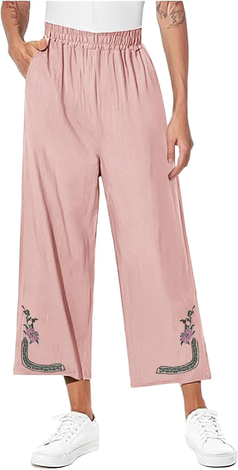 Linen Pants Woman Plus Size Summer Dressy High Waisted Wide Leg Pants Baggy Comfy Casual Trousers with Pockets 2025