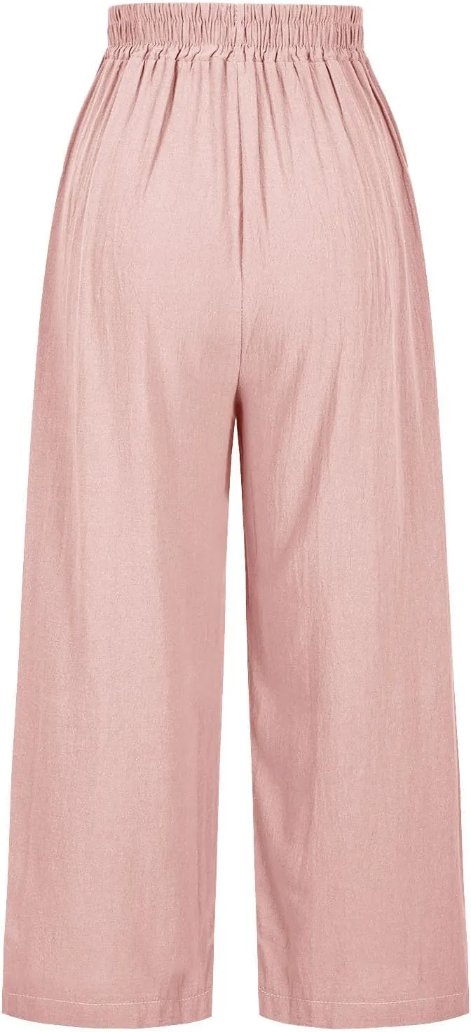 Linen Pants Woman Plus Size Summer Dressy High Waisted Wide Leg Pants Baggy Comfy Casual Trousers with Pockets 2025