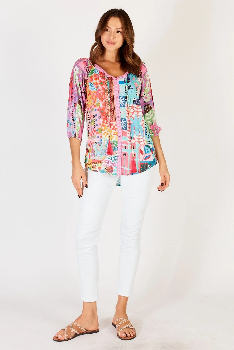 Lula Life Aliah Top Pink Blue Floral S