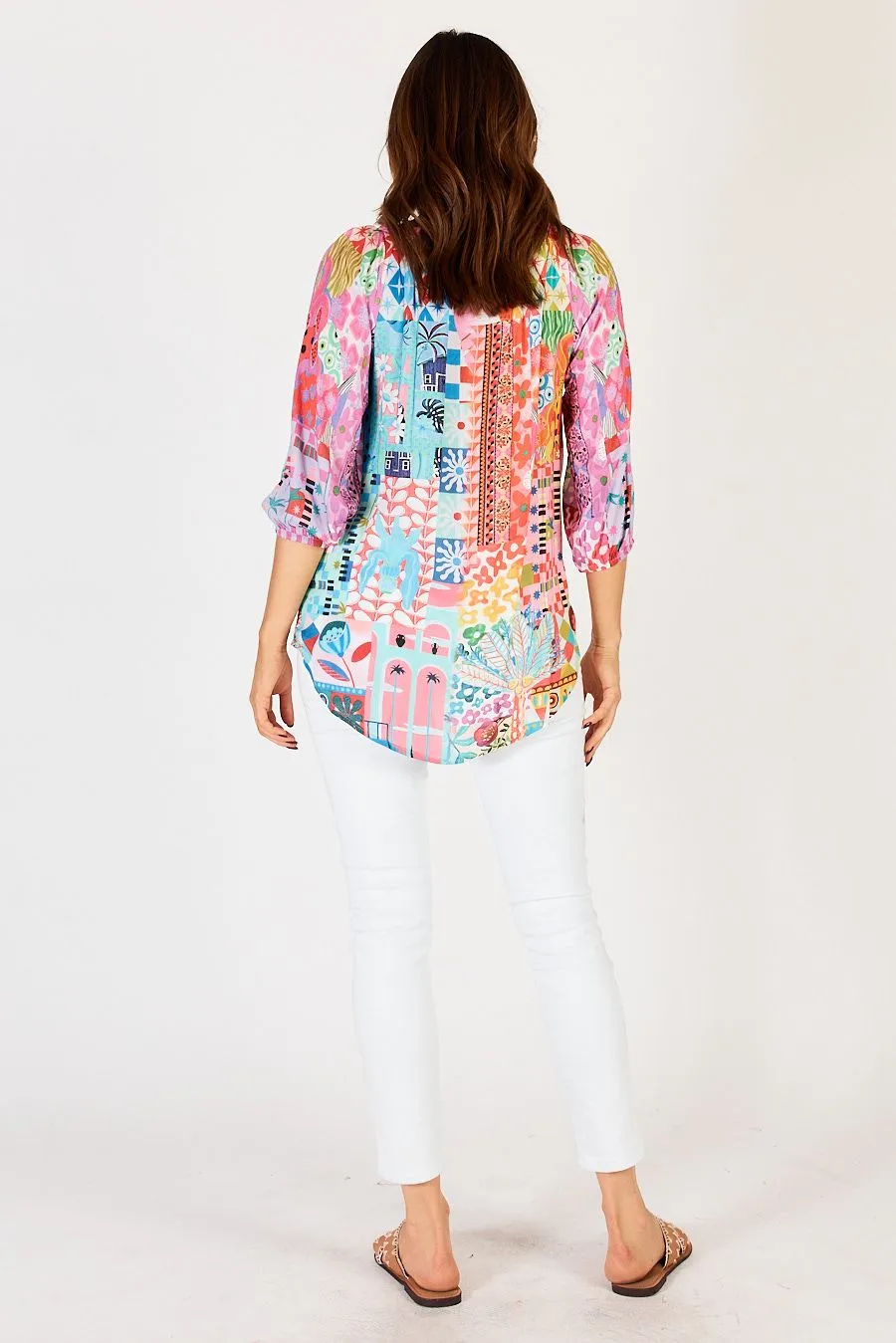 Lula Life Aliah Top Pink Blue Floral S