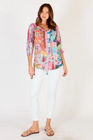 Lula Life Aliah Top Pink Blue Floral S