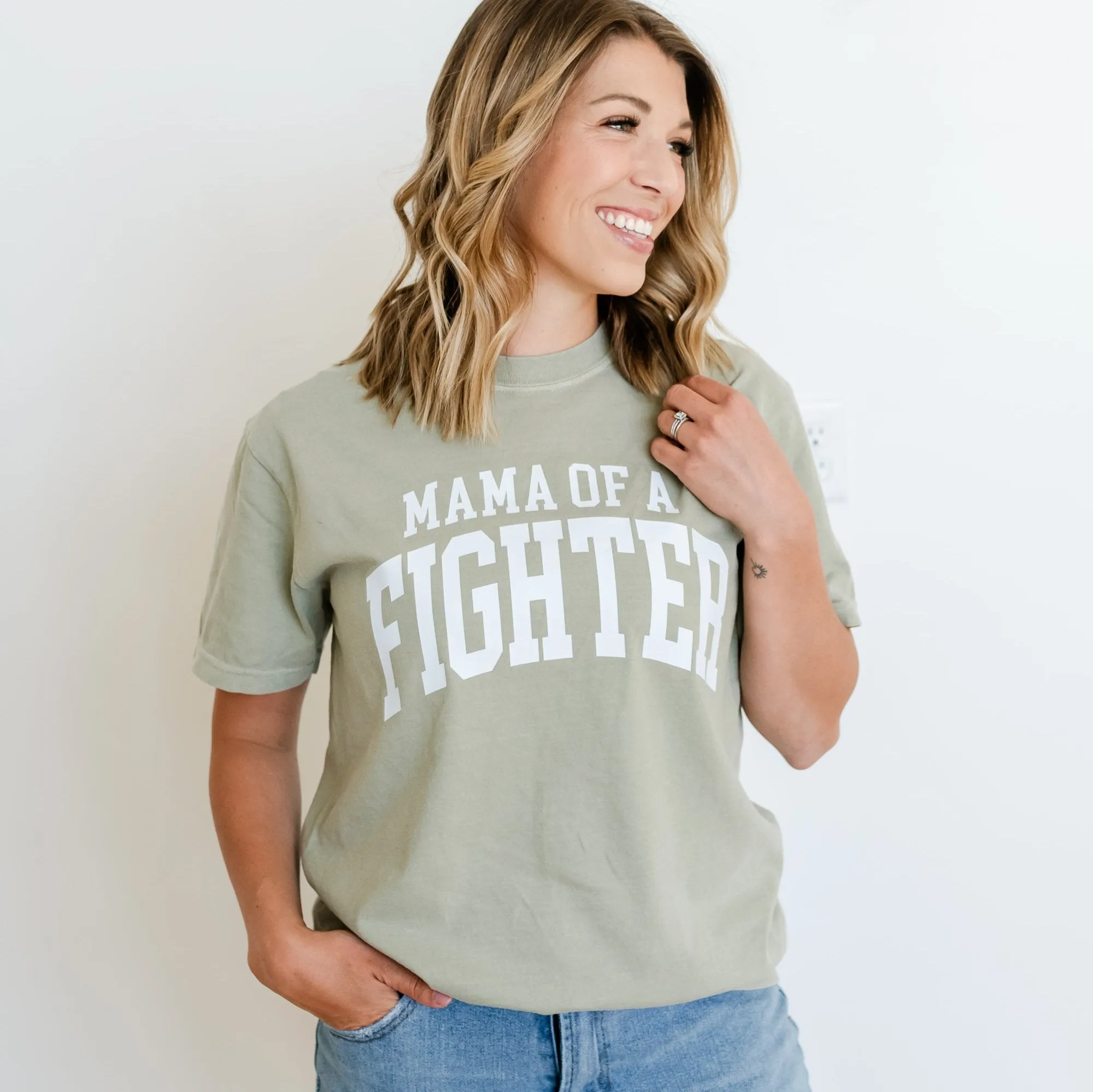 Mama of a Fighter - Varsity - SHORT SLEEVE COMFORT COLORS TEE