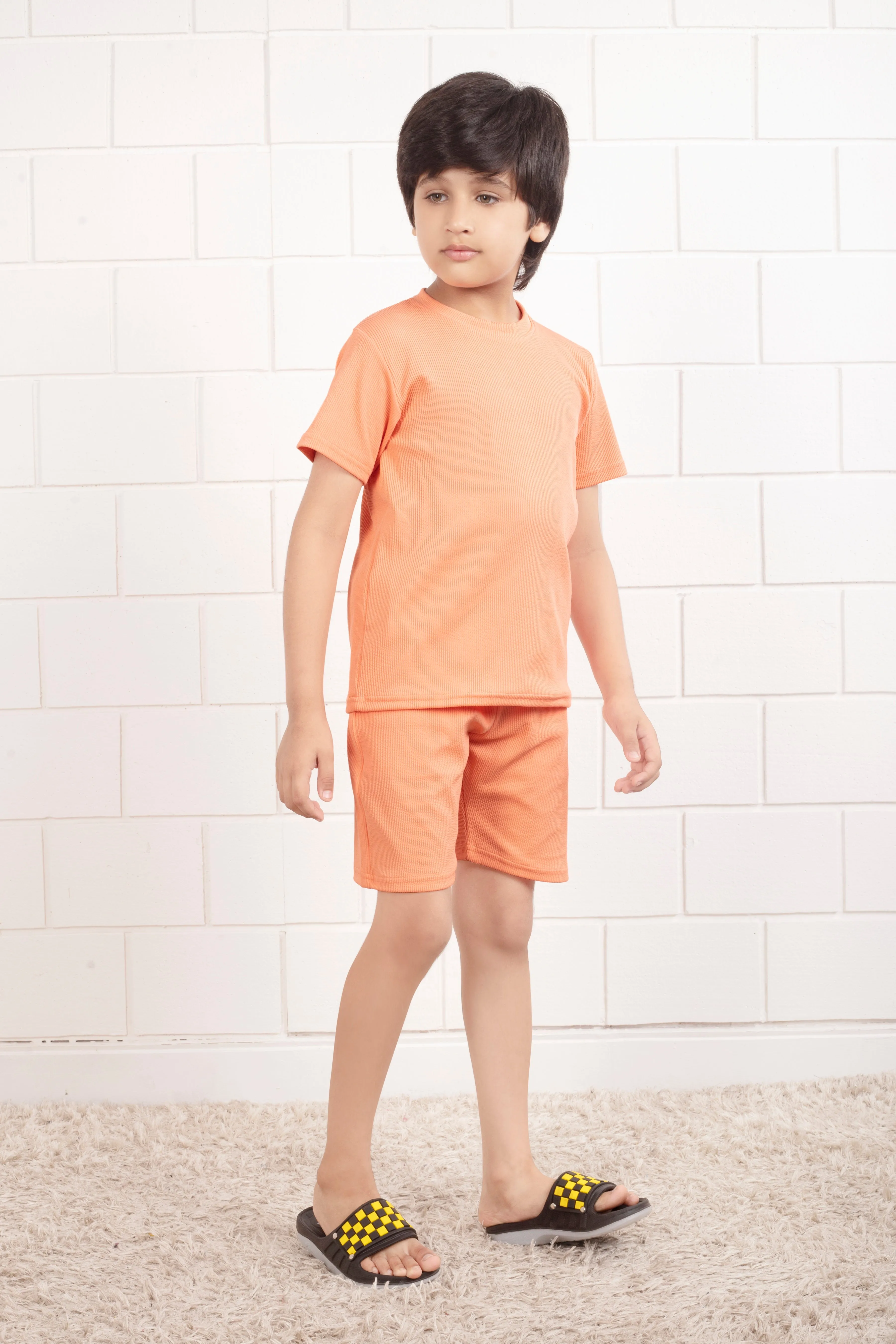 Mario rib cotton Orange kids top and shorts set nightwear