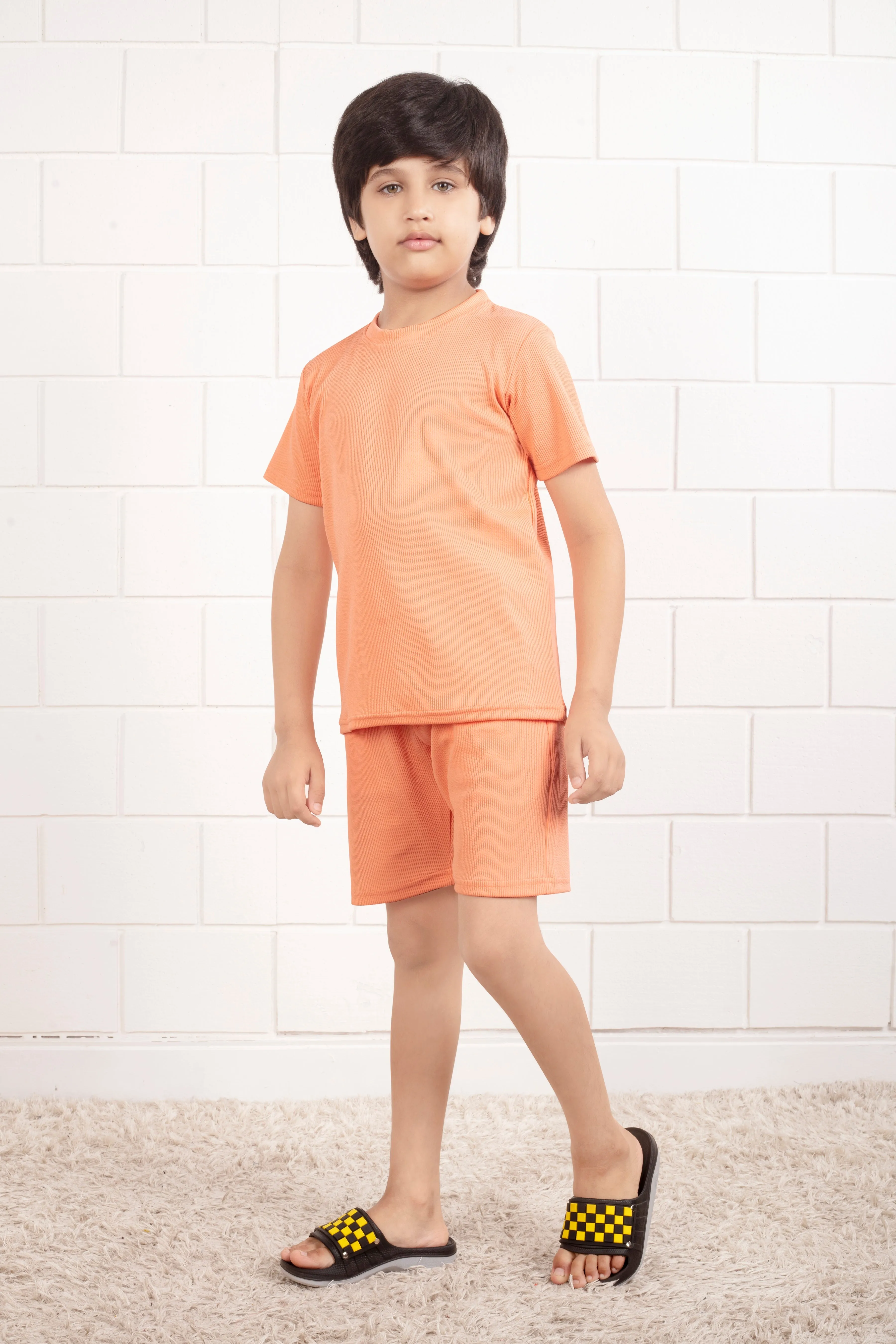 Mario rib cotton Orange kids top and shorts set nightwear