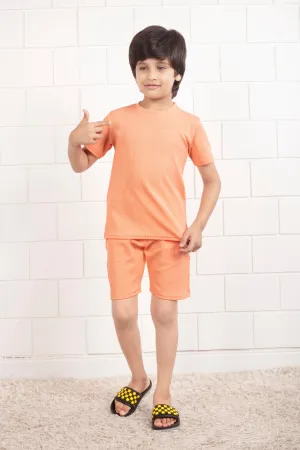 Mario rib cotton Orange kids top and shorts set nightwear