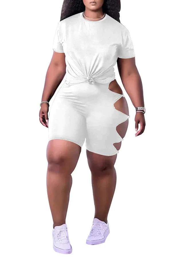 MB FASHION Tee & Cut-Out High-Waisted Shorts Set 8229R
