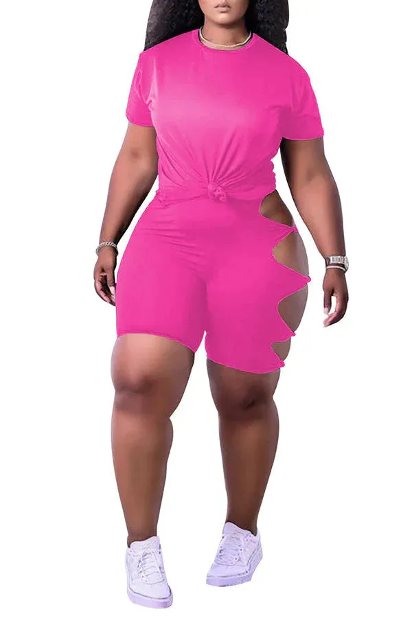 MB FASHION Tee & Cut-Out High-Waisted Shorts Set 8229R