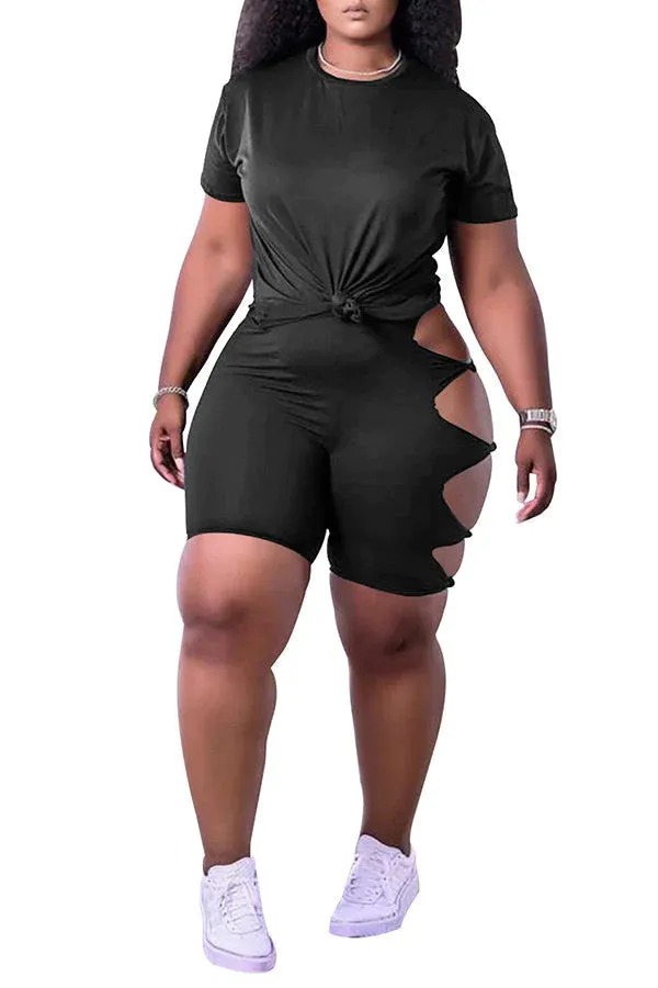 MB FASHION Tee & Cut-Out High-Waisted Shorts Set 8229R