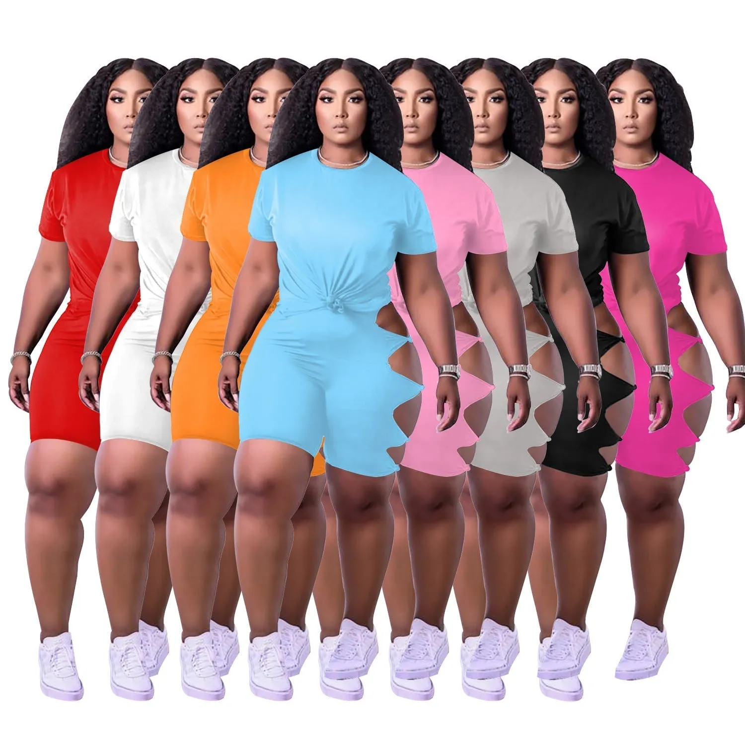 MB FASHION Tee & Cut-Out High-Waisted Shorts Set 8229R