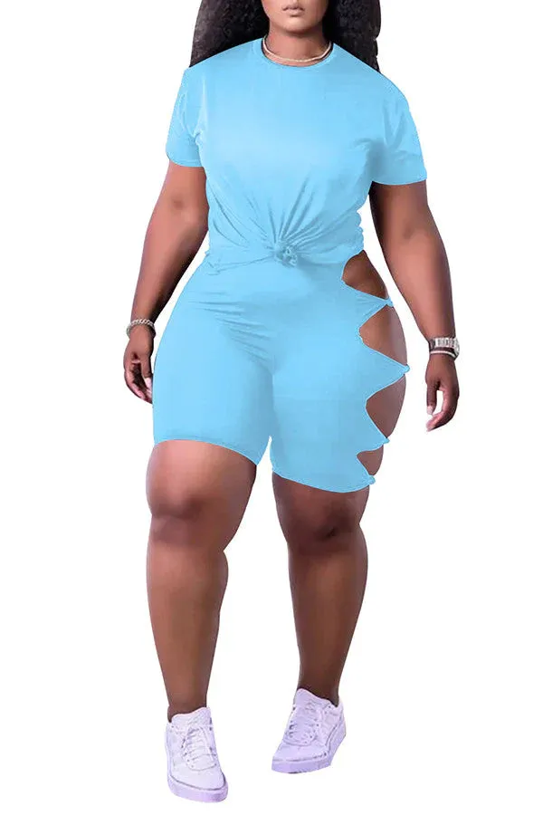 MB FASHION Tee & Cut-Out High-Waisted Shorts Set 8229R