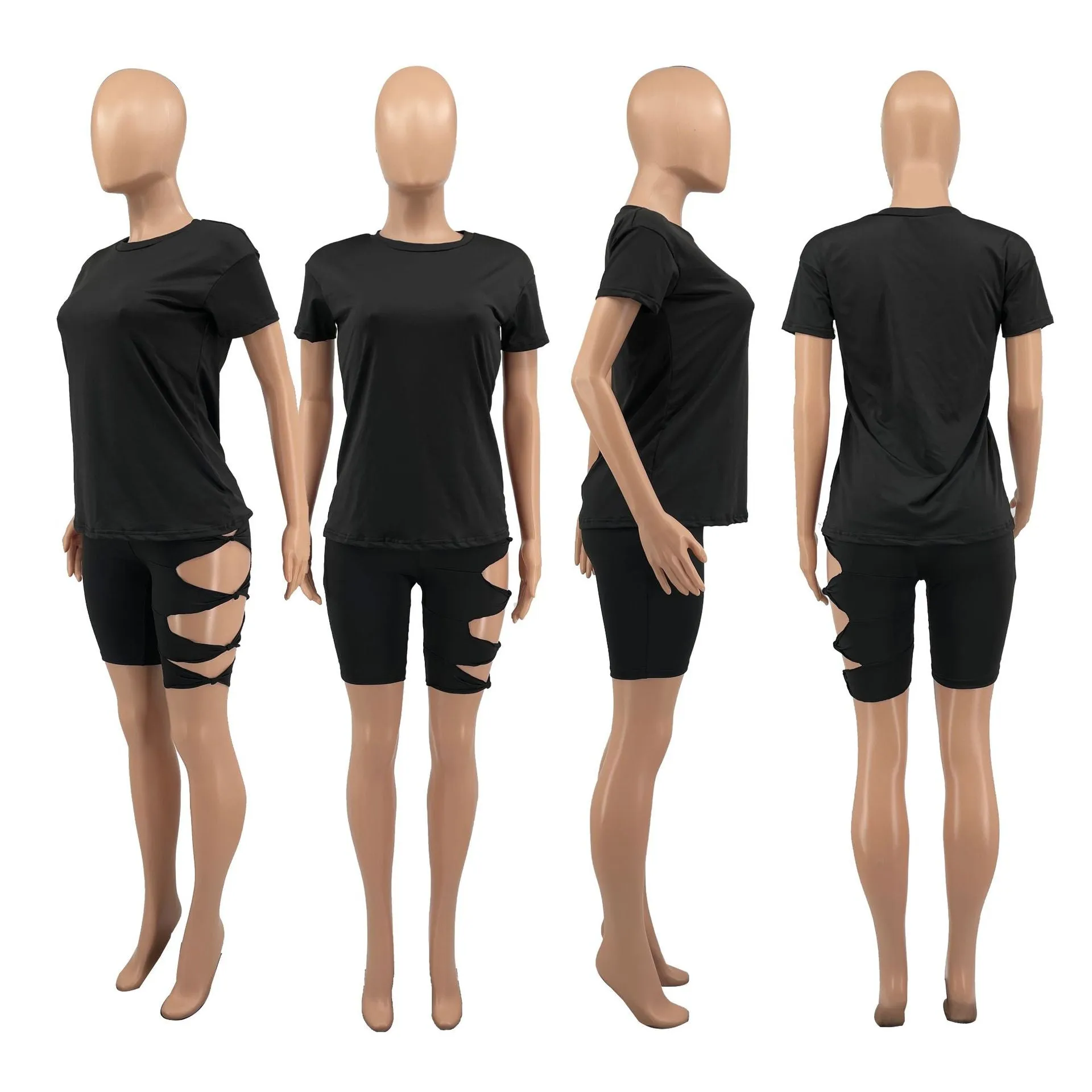 MB FASHION Tee & Cut-Out High-Waisted Shorts Set 8229R