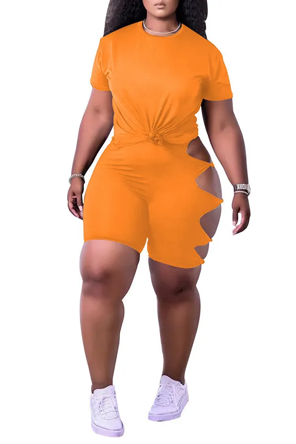 MB FASHION Tee & Cut-Out High-Waisted Shorts Set 8229R