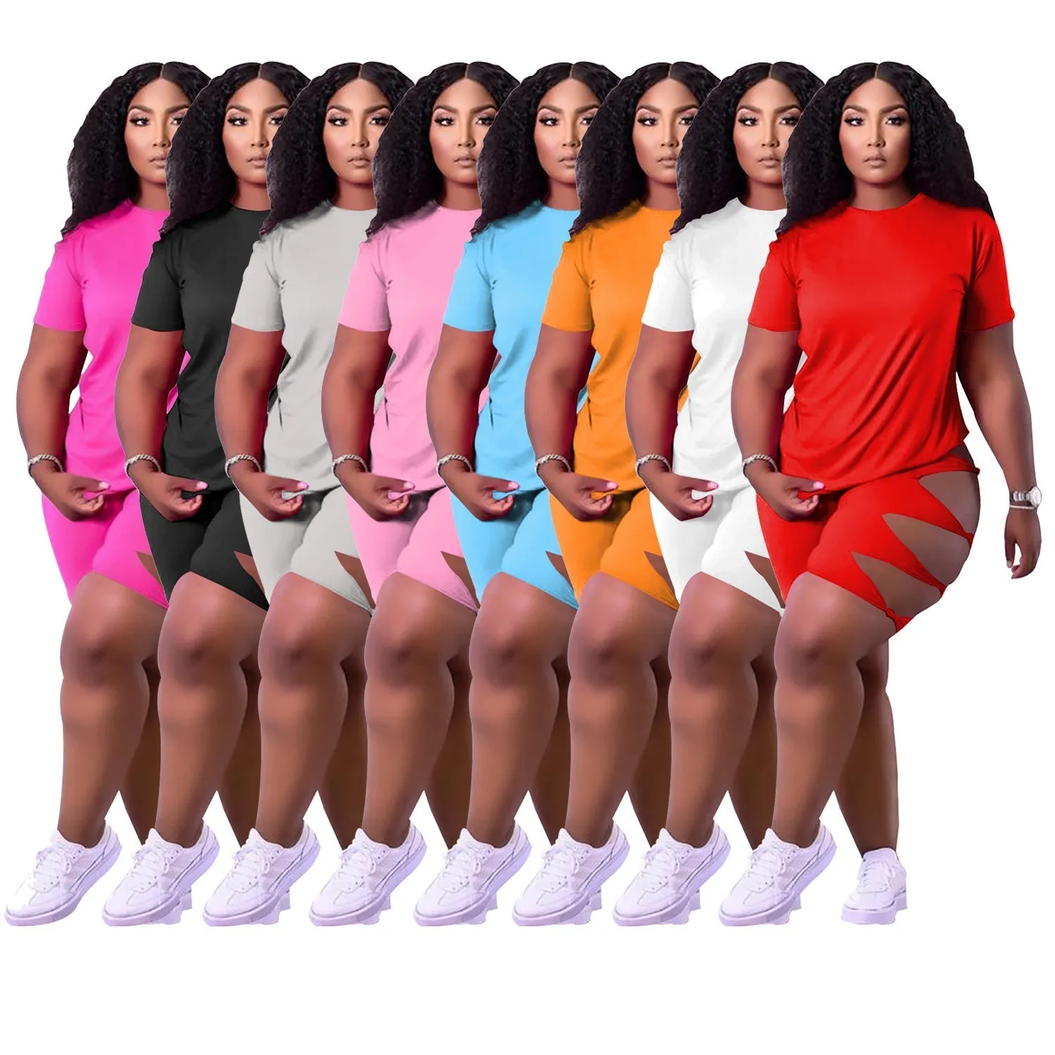 MB FASHION Tee & Cut-Out High-Waisted Shorts Set 8229R