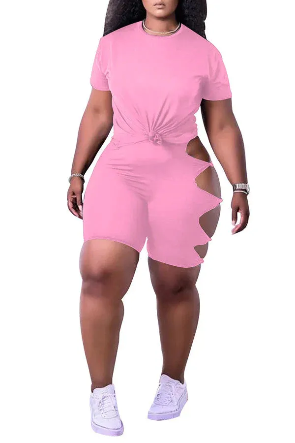 MB FASHION Tee & Cut-Out High-Waisted Shorts Set 8229R