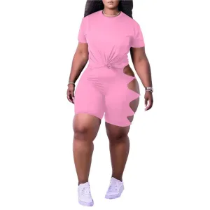 MB FASHION Tee & Cut-Out High-Waisted Shorts Set 8229R