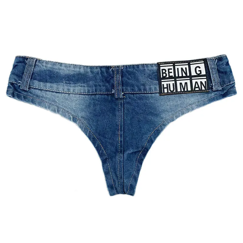 MB FASHION Ultra-Low-Rise Denim Thong Shorts with Button Closure 6544