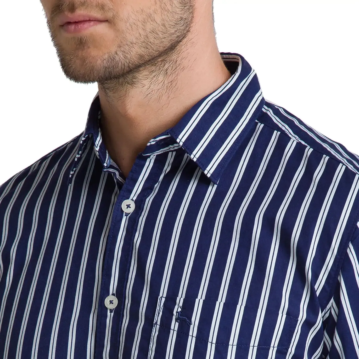 Men Blue Slim Fit Printed Stripe Cotton Full Sleeve Shirts