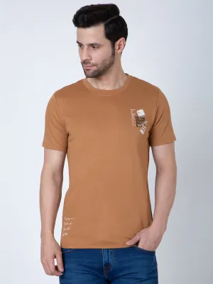 Men Round Neck Brown T-Shirt