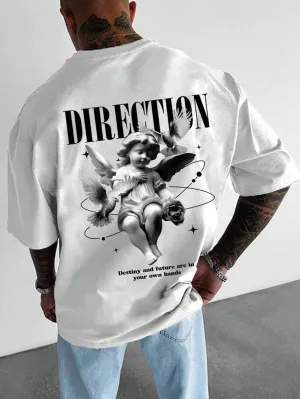 Men's Angel Slogan Print Round Neck T-Shirt