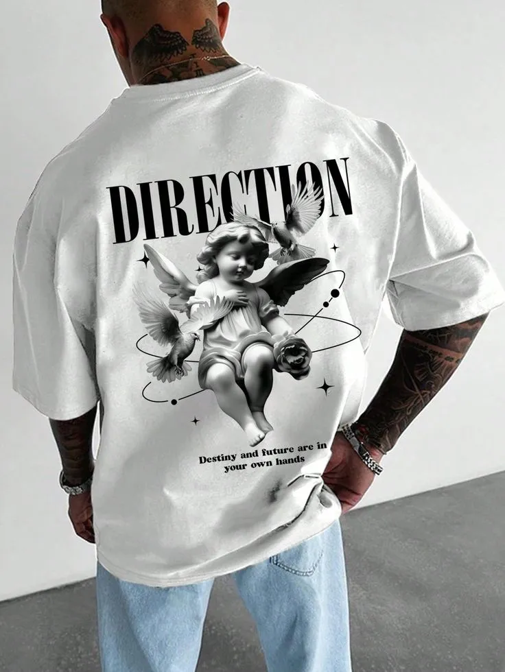 Men's Angel Slogan Print Round Neck T-Shirt