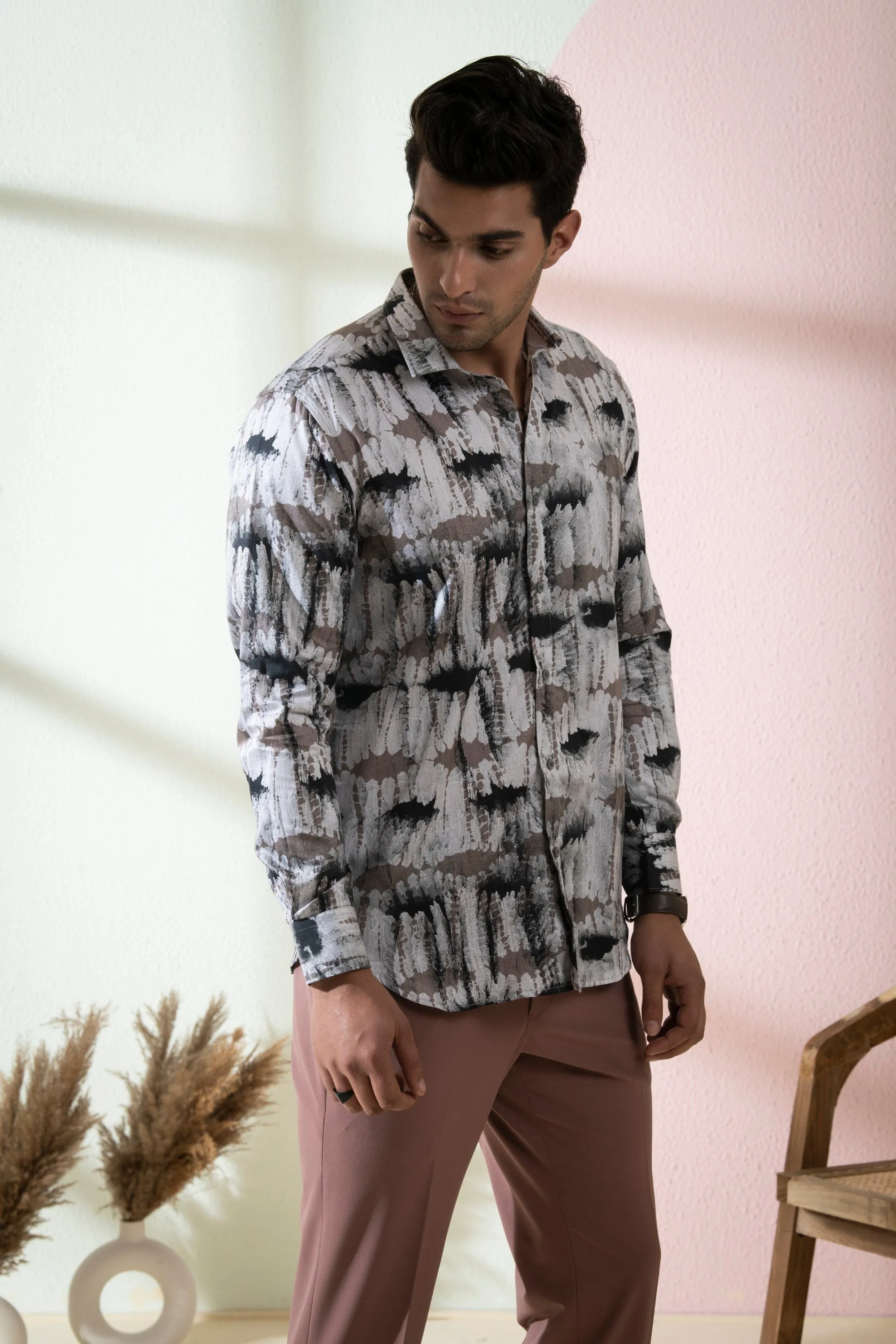 Men's Black Color Caron Full Sleeves Shirt - Hilo Design