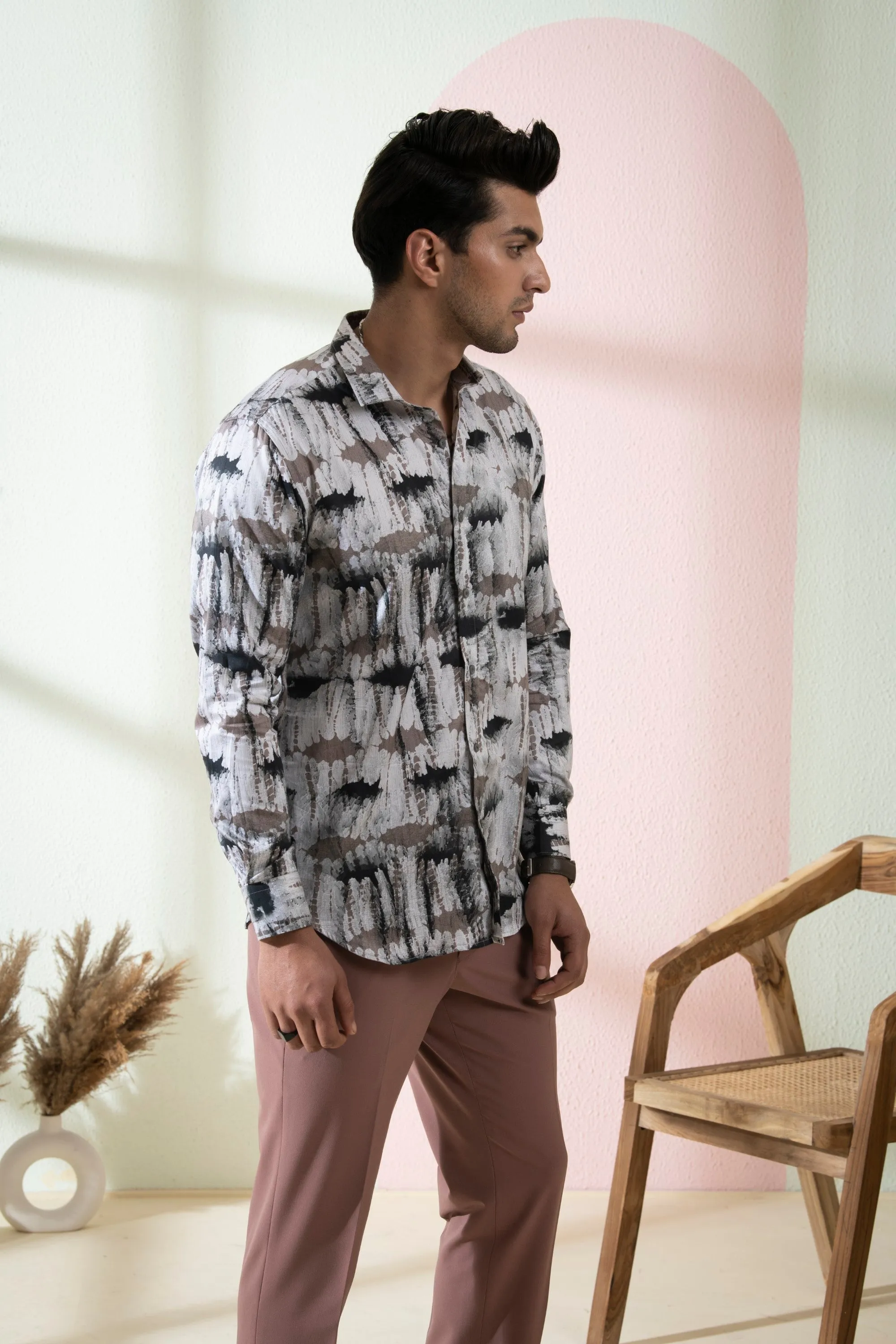 Men's Black Color Caron Full Sleeves Shirt - Hilo Design