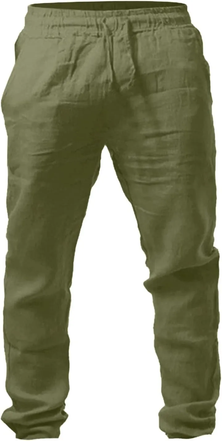 Mens Casual Joggers Pants Elastic Drawstring Chino Cargo Pants Hiking Outdoor Track Casual Cotton Summer Beach Sweatpants