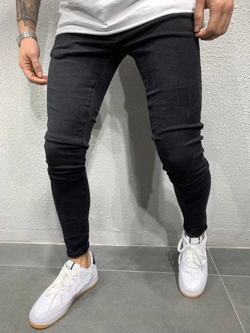 Men's Denim Pants Slim Fit Stretch Casual Flat Front Classic Essential Denim Jeans with Pockets