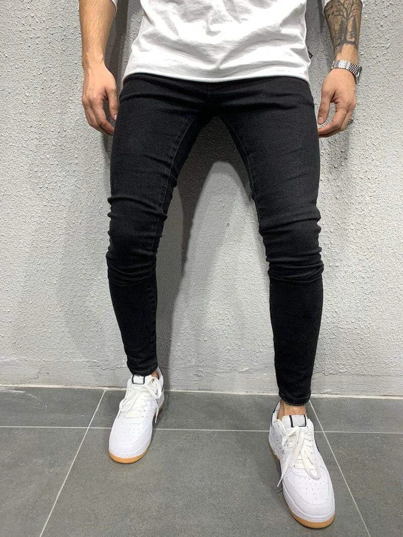 Men's Denim Pants Slim Fit Stretch Casual Flat Front Classic Essential Denim Jeans with Pockets
