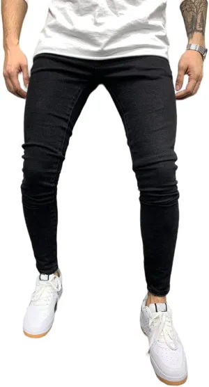 Men's Denim Pants Slim Fit Stretch Casual Flat Front Classic Essential Denim Jeans with Pockets