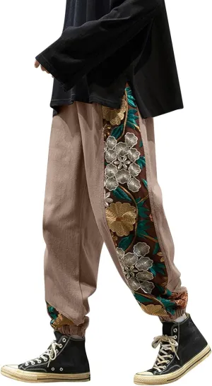 Mens Hipster Dashiki Yoga Harem Pants Drawstring Elastic Waist Twill Boho Bloomer Trousers Loose Hippie Lounge Pants